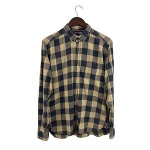 Classic Rugged Wear Men Large Button Up Plaid Flannel Brown Long Sleeves Cotton